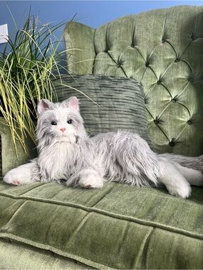 Joy For All Plush Grey Long-Hair Cat Companion - Soft Realistic Pet Plush